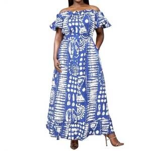 NEW KARA CHIC off-shoulder printed maxi dress in blue